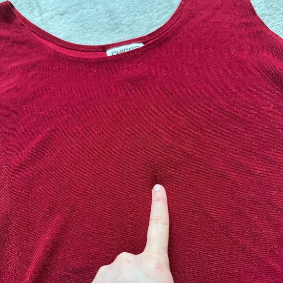 Vintage Chico's Tank Top \ 90s Textured Red Tank Top with Gold Glitter - Picture 7 of 7